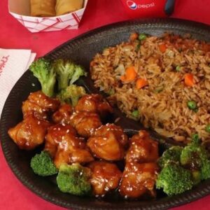 Pollo en salsa Teriyaqui con arroz chino y PAN (Aldebarán)